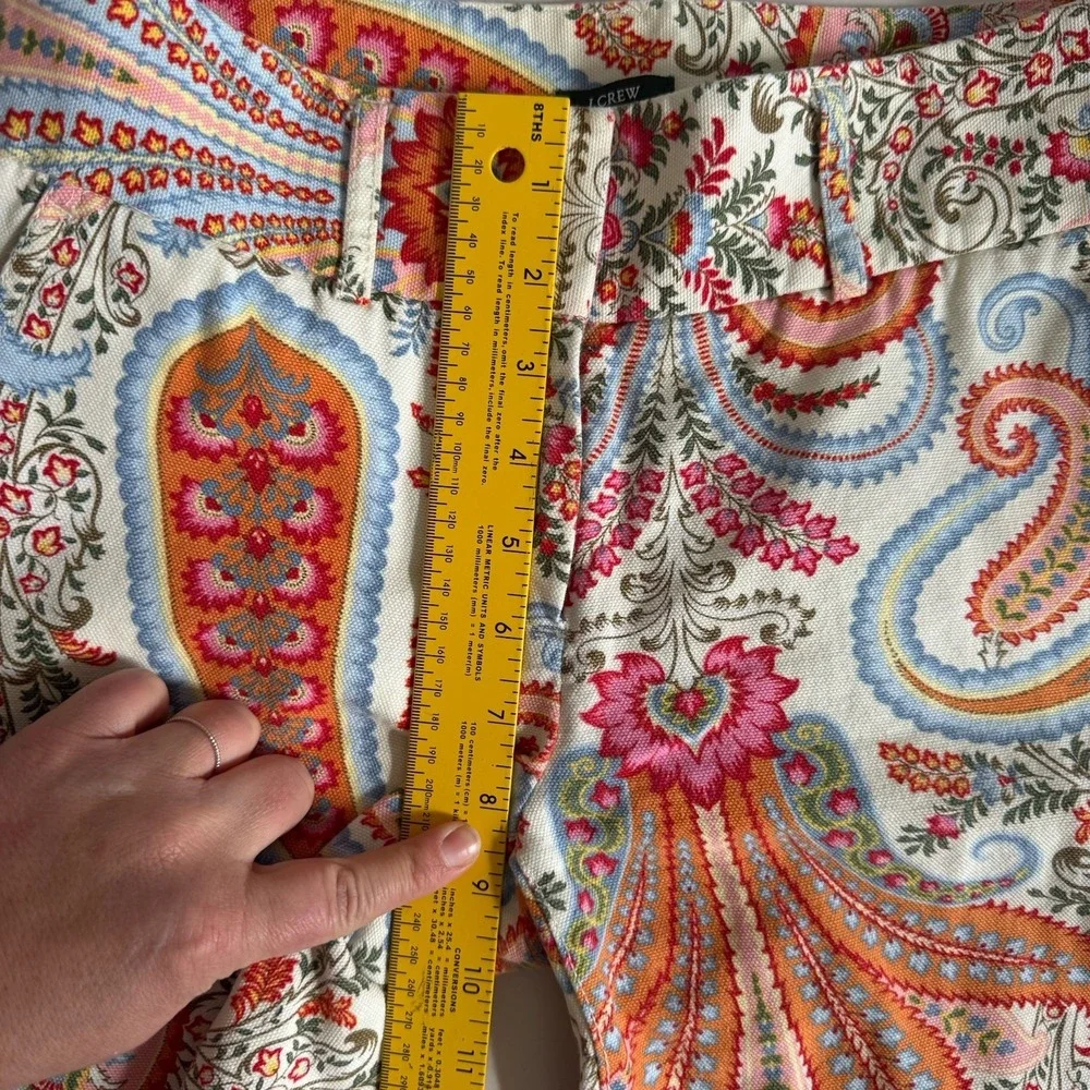 J Crew Cropped Pants Women's Size 0‎ Paisley 100% Cotton Preppy Colorful Spring